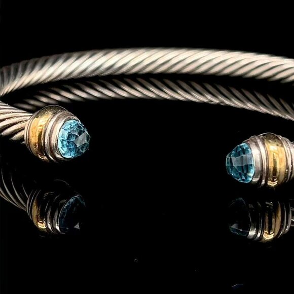David Yurman cable classic bracelet with blue topaz and 14k gold size (M) - Picture 4 of 6